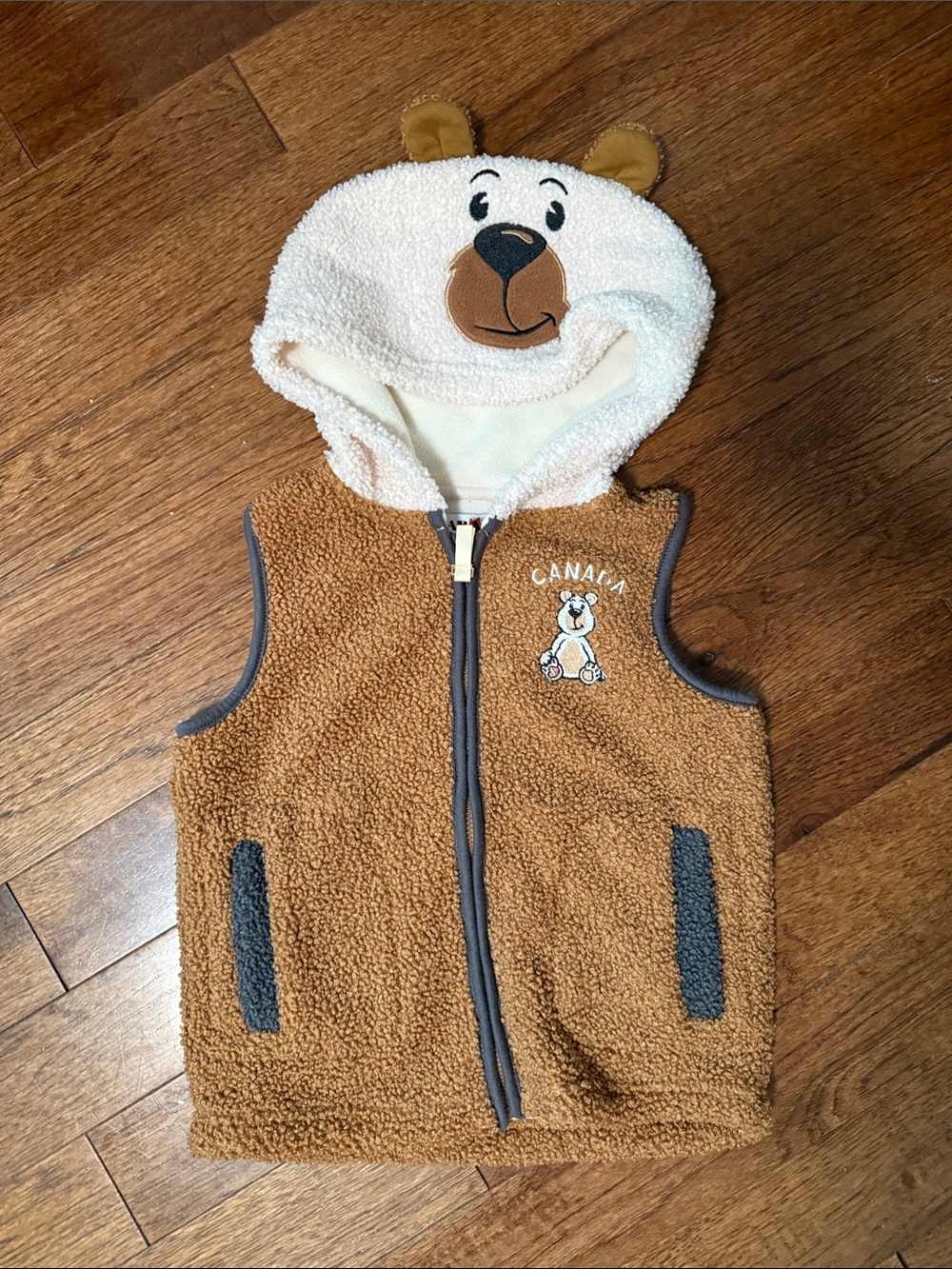 Cozy Brown Teddy Bear Hooded Plush Vest for Kids